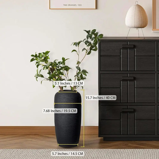 Rustic Black 15.7 Tall Ceramic Vase for Farmhouse Decor, Vintage Flower Holder, Home Living Room Entryway Table Centerpiece, Ter