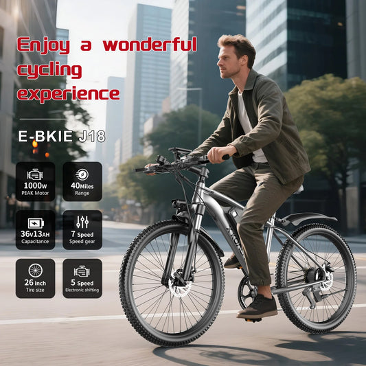 26 inch electric mountain bike, 10.4AAh/13Ah detachable battery, SHIMANO 7speed, peak 1000W brushless silent motor, 25MPH,E-bike