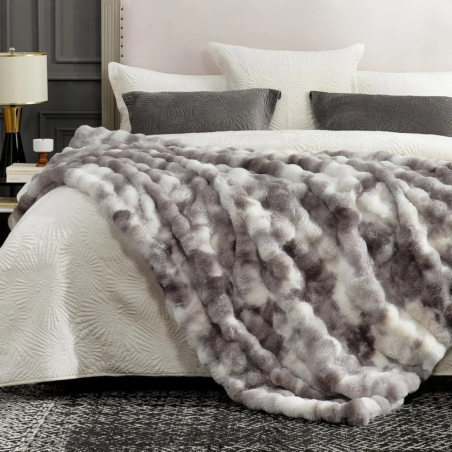 Cozy Faux Fur Throw Blanket for Couch, Soft Plush Thick 50x60 Inches Tie-dye Taupe
