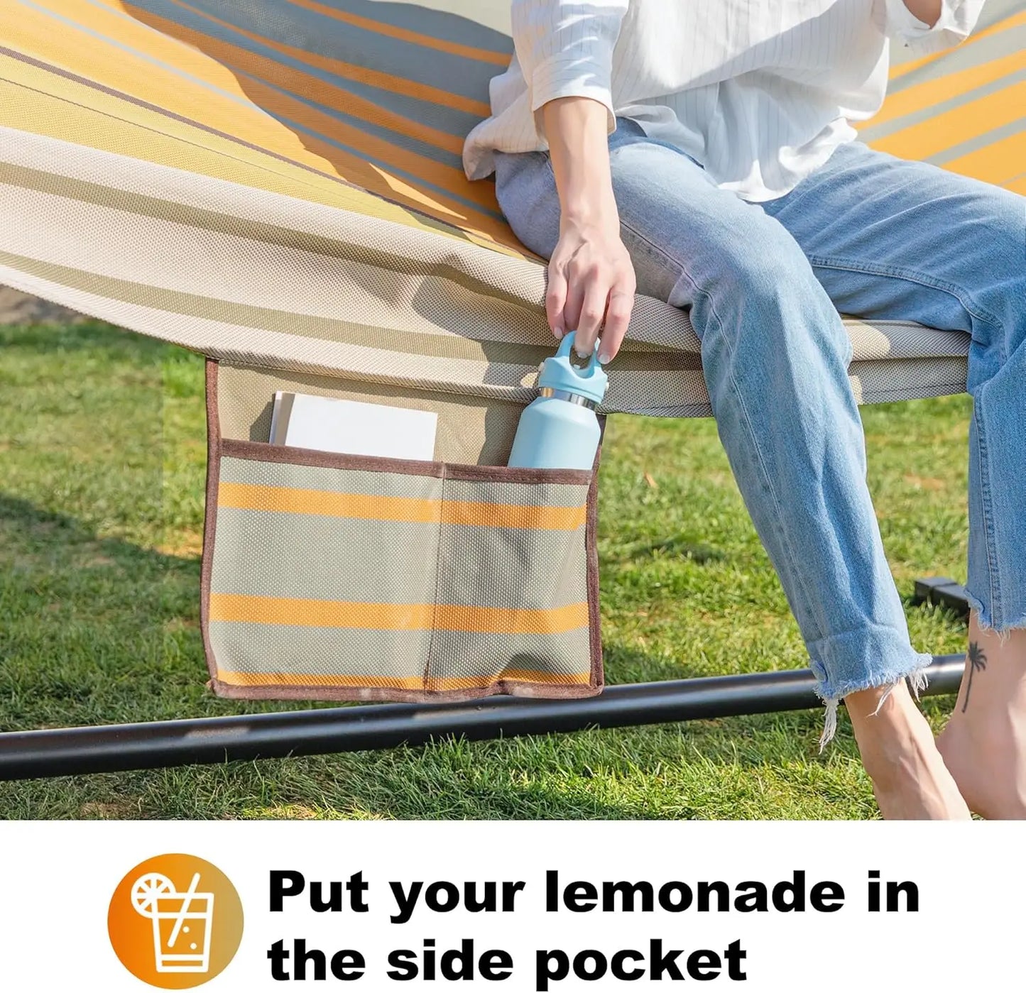 Waterproof Double Hammock with Stand, 2 Person 55'' Large Quick Dry Textilene, Outdoor Heavy Duty for 475lbs Capacity