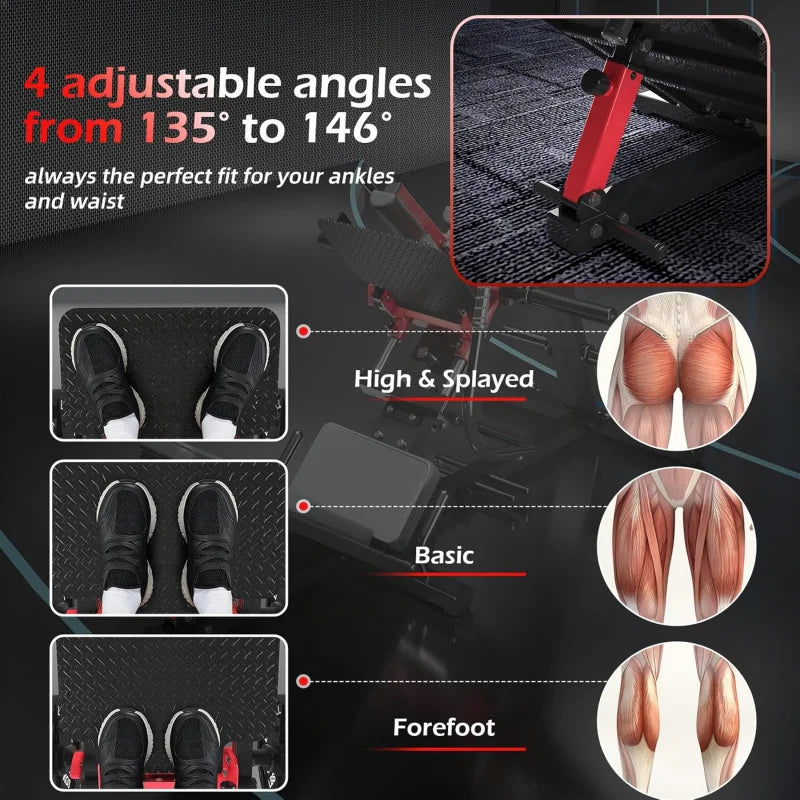 Hack Squat Leg Press Machine for Home Gym, 2 in 1 Adjustable Exercise Workout, Lower Body Equipment with Weight Storage for Home