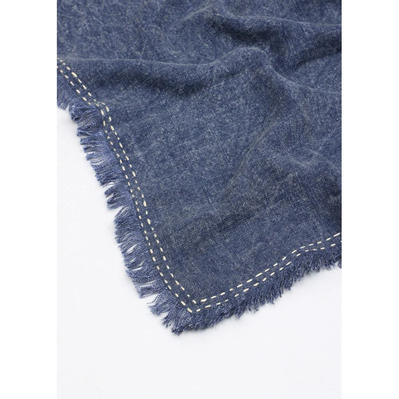 Stonewashed Linen Woven Throw Blanket with Fringe – 52X68