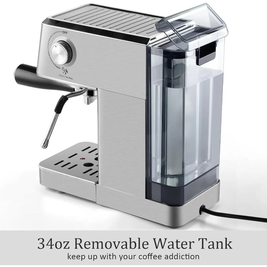 Compact 20Bar Espresso Machine with Powerful Steam Wand for Crafting Latte and Cappuccino at Home Stainless Steel Design with 3