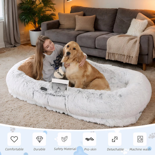 Human Dog Bed, Washable Faux Fur Dog Bed for People Doze Off, Napping Orthopedic Dog Bed,71''x45''x14'' Size Fits You and Pets