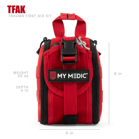 TFAK Ifak Trauma Kit with Tourniquet HSA FSA Approved Over 35 Essential Life Saving First Aid Items for Car or Travel Red