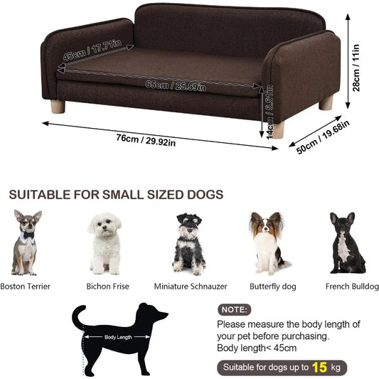 Big Sized Dog Bed with Wooden Frame for Large Medium Pets - Premium Linen Fabric Pet Sofa Couch with Washable Cushion Ideal for