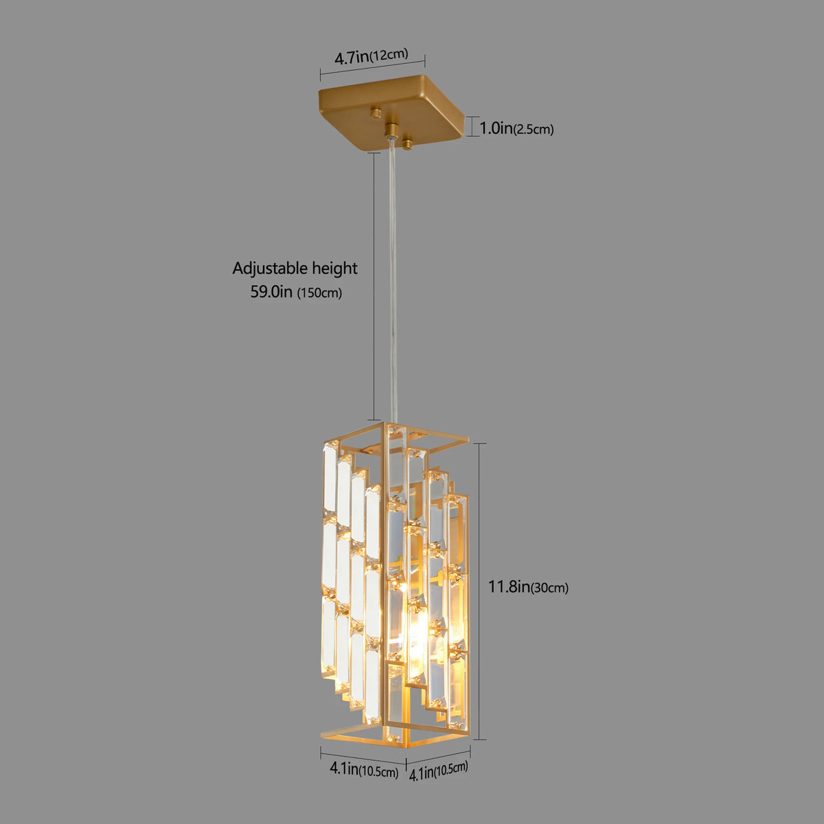 Modern Crystal Pendant Light - 3 Pack, Adjustable Hanging Ceiling Lamp with Crystal Prism Design -Golden Finish ARLGSITE