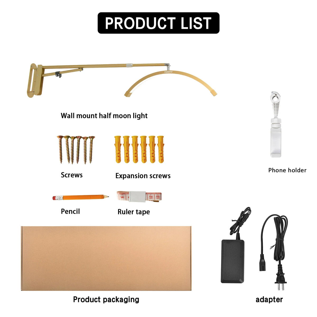 Fosoto Rotatable Long Arm Wall Mounted Half Moon Lamp 40W LED Fill Light for Lashes Beauty Tattoo Nail Supplement Light