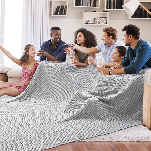 Cooling Bamboo Rayon Cotton Waffle King Blanket - Lightweight Breathable for Hot Sleepers, Grey 120x96 Inches