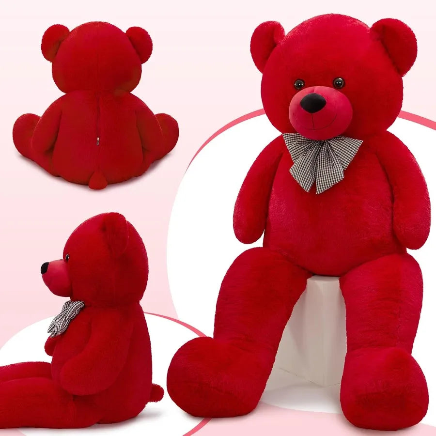 6 Feet Life Size Big Teddy Bear Plush Stuffed Animal Red Adorable Soft Gift for Christmas Valentine Birthday Long Distance