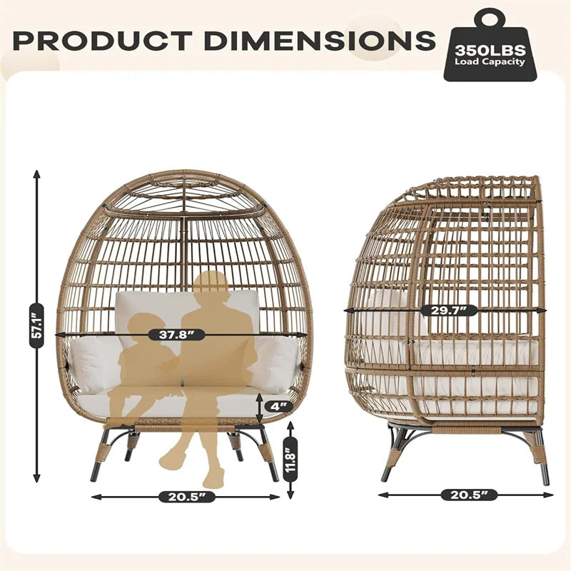 Oversized Egg Chair for Outdoor, Wicker Egg Chair with Cushions & Steel Frame, Rattan Patio Lounge Chairs for Patio, Backyard