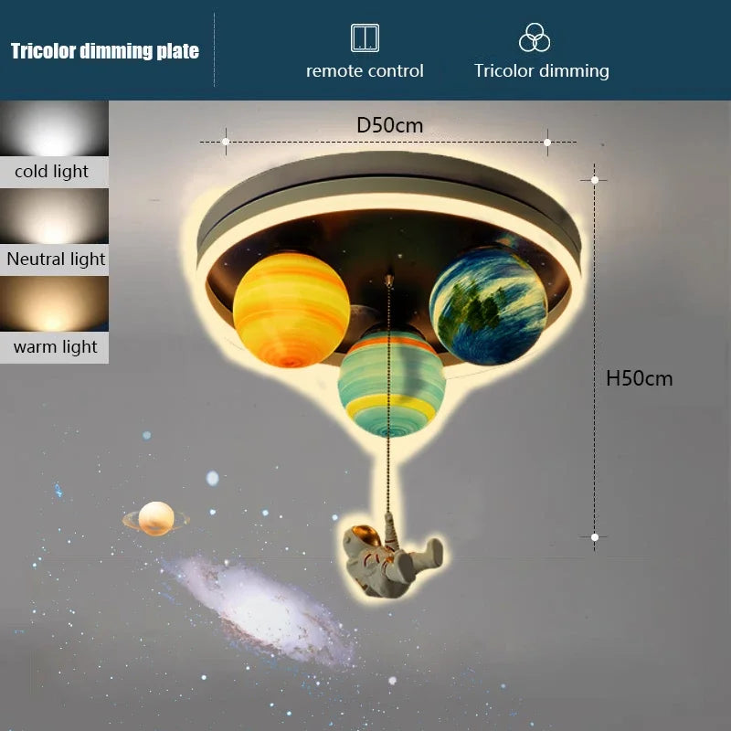 Astronaut Planet Creative Circular The Outer Space Led Ceiling Light Children's Bedroom Decorative Boys Girls Dream Universe