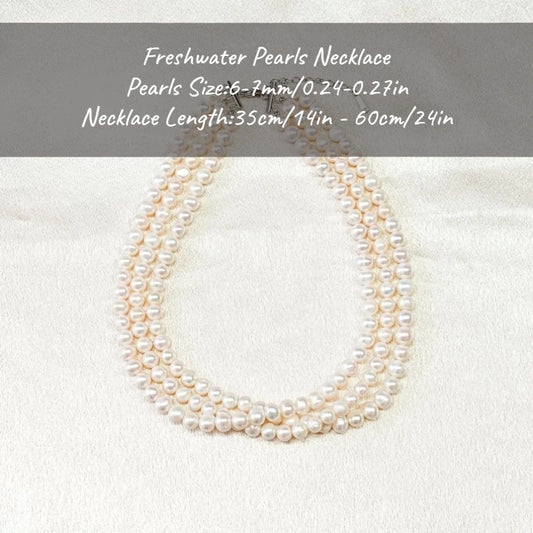 MYSOYA Classic White Freshwater Pearl Three-layer Necklace 6-7mm With Gift Box Birthday/ Wedding Gift For Her Christmas/New Year
