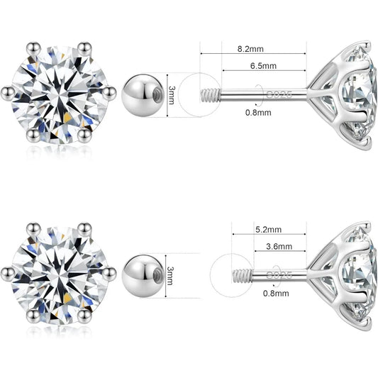 Moissanite Stud Earrings for Women and Men - GRA Certified Platinum Plated Sterling Silver Hypoallergenic Flat Back Earrings