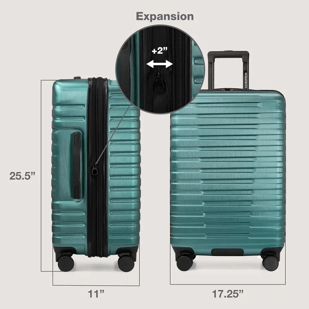 Medium 26-Inch Red Boren Expandable Hardshell Spinner Luggage with 8 Teal Wheels