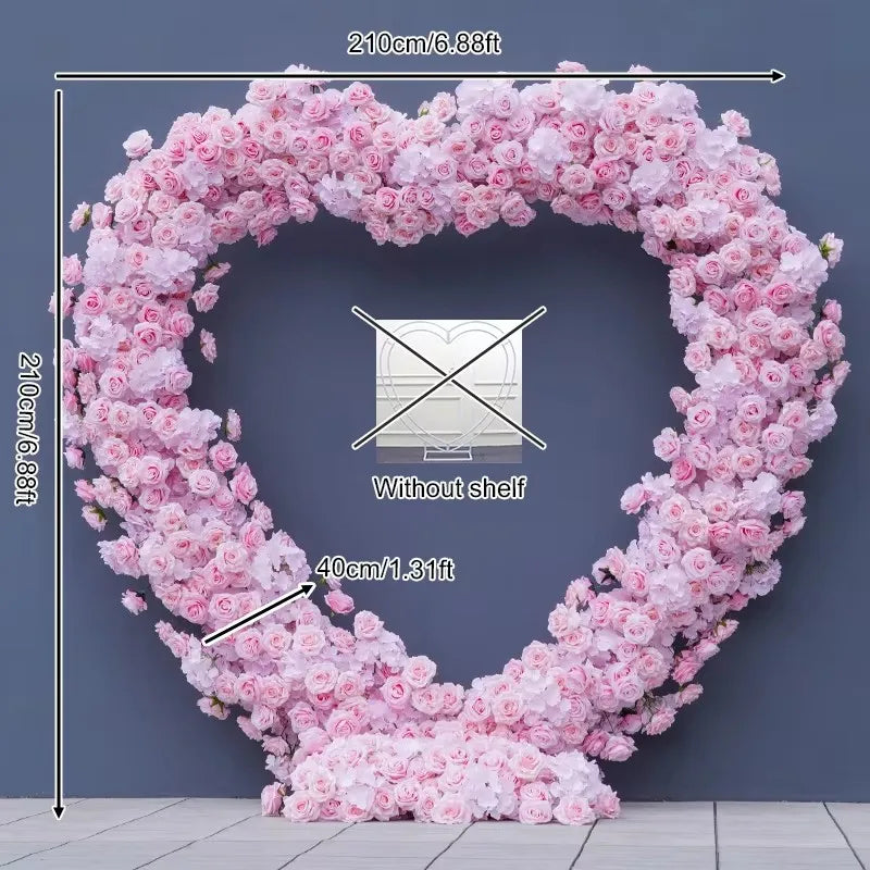 Luxury Red/White/Pink Rose Floral Arrangement Cloth Base Heart-Shaped Frame Arch Wedding Backdrop Decor Window Display Props A8869