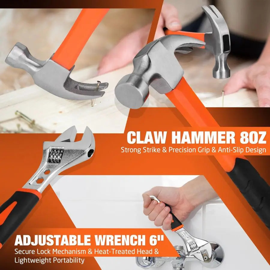 Tool Set General Household Hand Tool Kit with Plastic Toolbox Storage Case for Men, Home Repair, DIY Projects