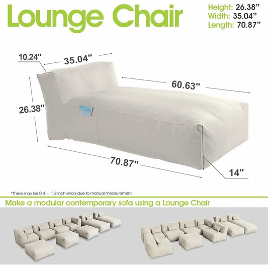 Outdoor Bean Bed Chair Sun Lounger, Outdoor Couch Sofa for Patio & Pool, Foam Filling Day Bed Furniture, Comfy Lazy Sofa for Out