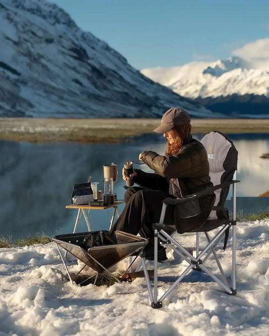 Portable Heated Camping Chair with Battery, Outdoor Folding Seat for Adults, Includes Cooler and Power Bank