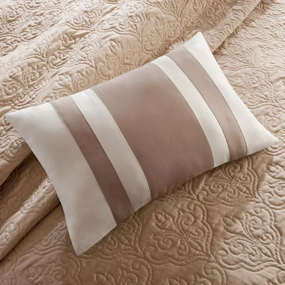7 Piece Quilt Set with Euro Shams and Throw Pillows Beige King/Cal King (Beige + Cotton + King)"