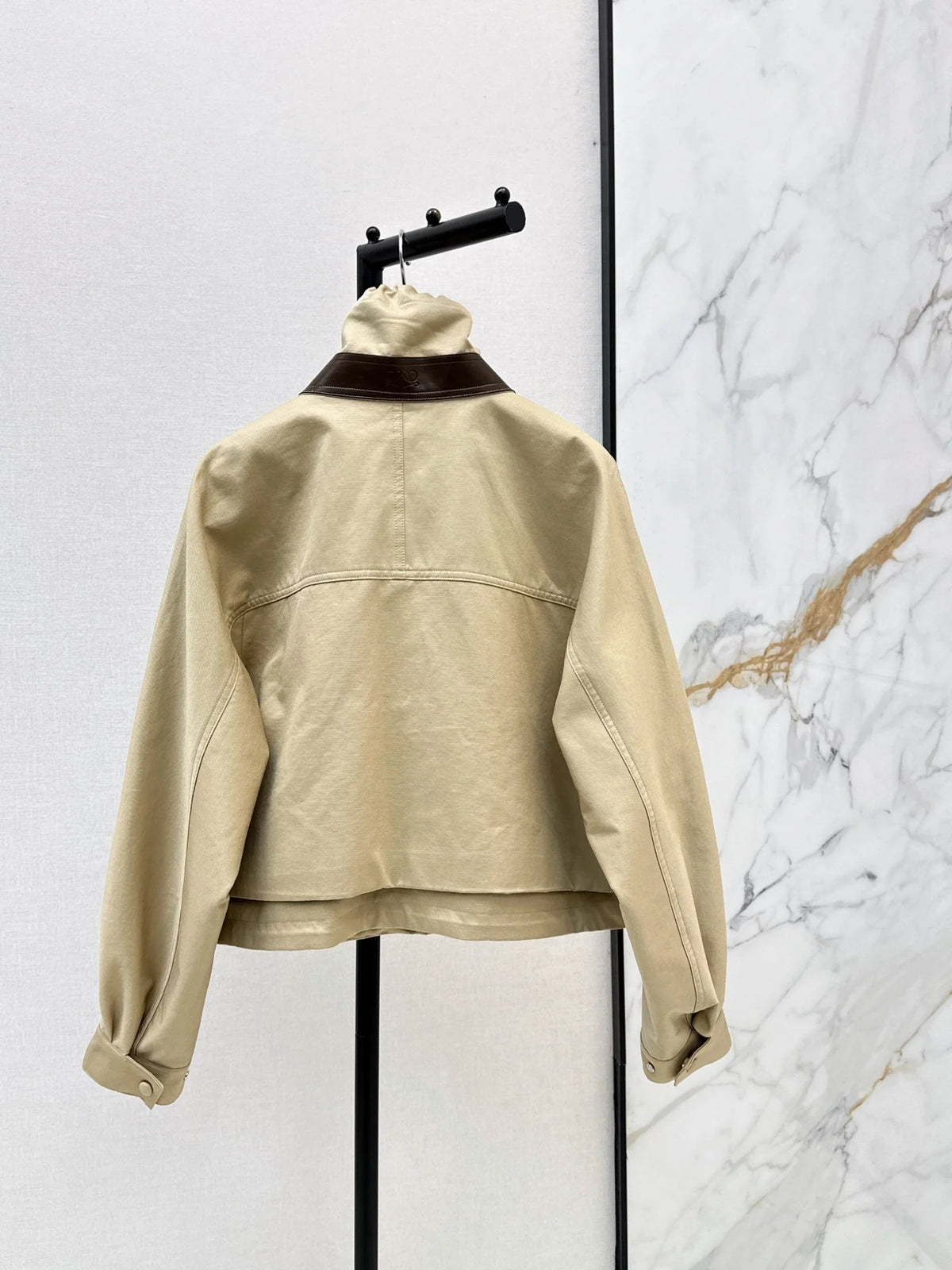 2026 Women Two Piece Set High Collar Leather Patch Zip Up Jacket High Waist Irregular Midi Skirt