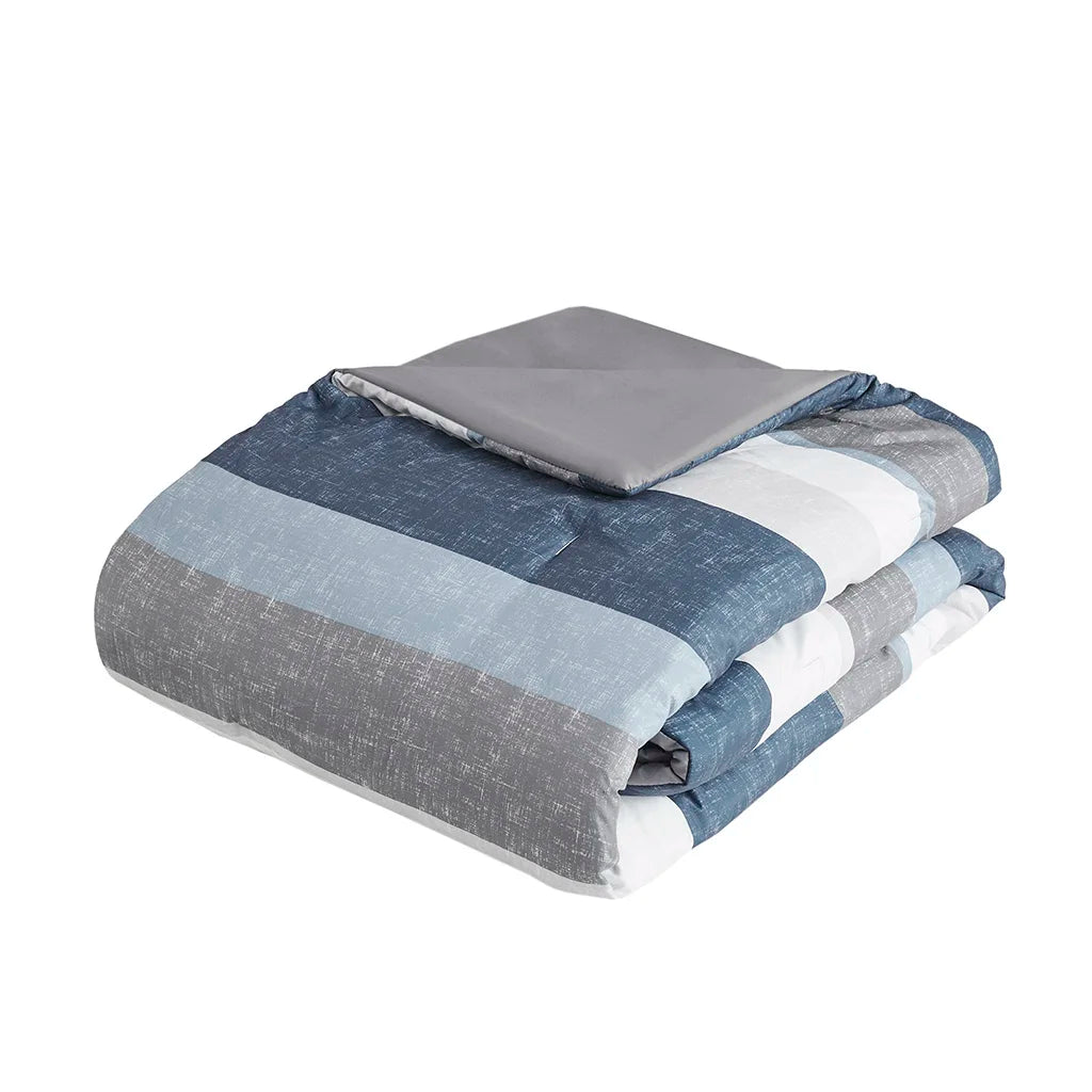 Stripe Comforter Set with Bed Sheets Blue/Grey Queen (Blue+Grey + Polyester)