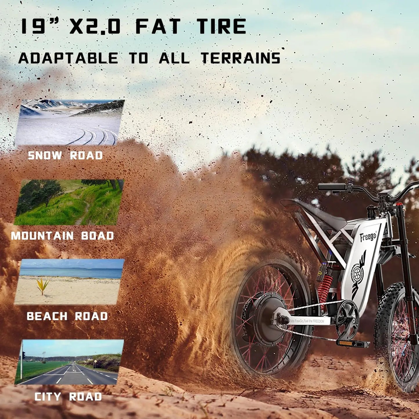 Freego X2 Electric Motorcycle for Adults 6000W Motor 50MPH Off Road Electric Bicycle 1800wh Battery 7 Speed Electric Dirt Bike