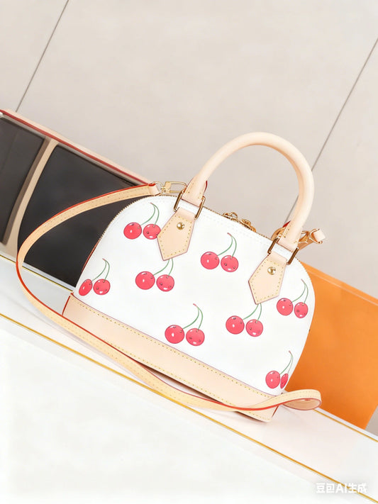2025 New Embossed Cherry Genuine Leather Crossbody Design Fashionable and Versatile Carry the Underarm Shell Bag