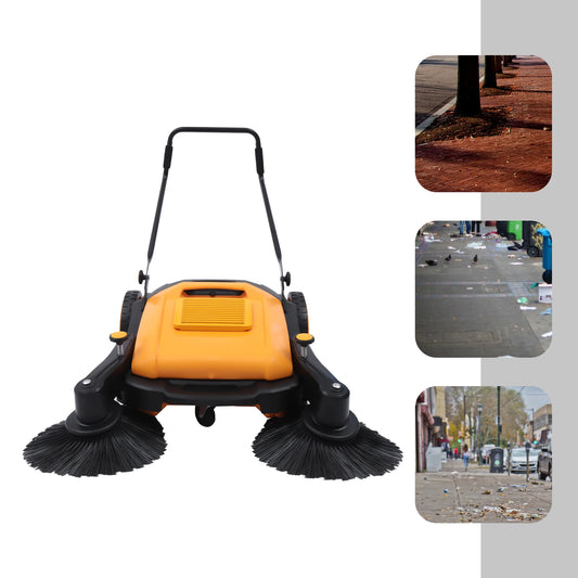 Outdoor Hand Push Floor Sweeper, 41 Inch Walk Behind Sweeper, Floor Road Cleaner, Commercial Sweeper Out for Cleaning Various Hard Surfaces
