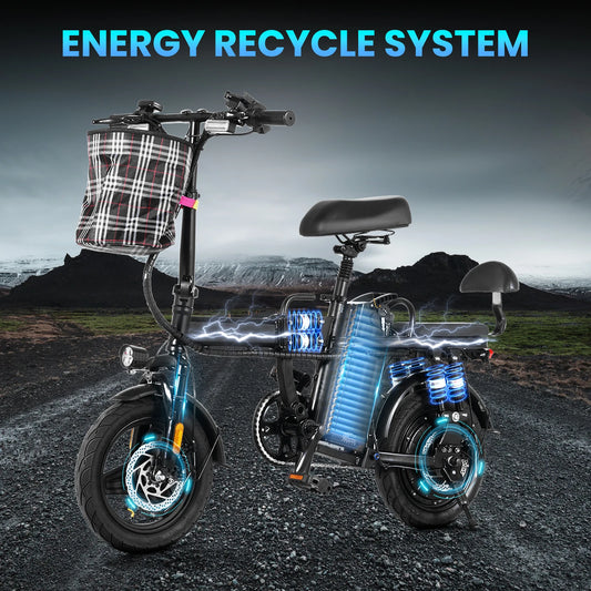 Electric Bike For Adults 20MPH Full Shock Absorption Comfortable Riding 48V  Folding Ebike 14'' City Commuter E Bike