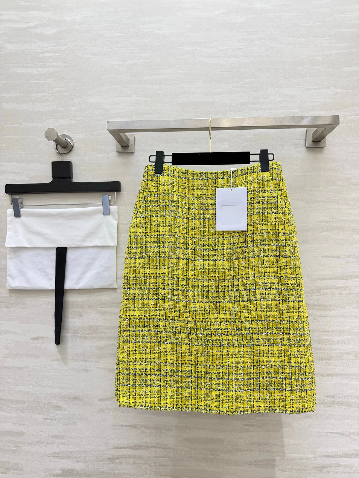 2026 Women Two Piece Tweed Matching Outfit Silver Yarn Blended Fabric Long Sleeve Jacket A‑Line Midi Skirt