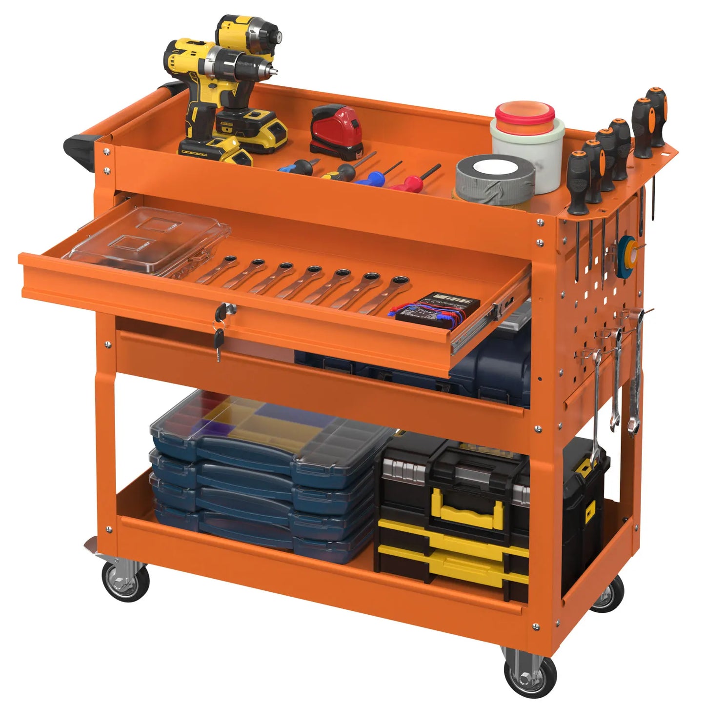 Kieperi 3 Tier Rolling Tool Cart on Wheels for Mechanics,400 LBS Tool Cart with Drawers for Garage