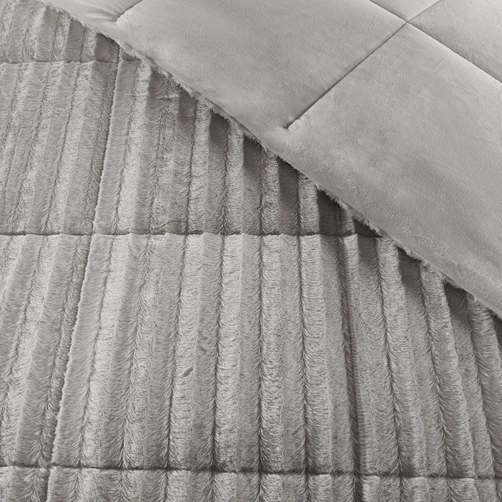 King/Cal King Faux Fur Comforter Mini Set (Grey + Polyester + King)'