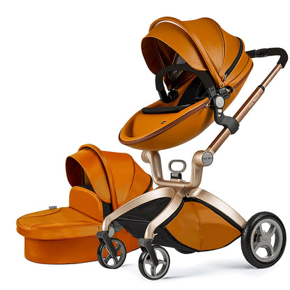 Baby Stroller High Landscape Convertible Infant Stroller Adjustable Canopy & Backrest Storage Basket Foot Cover