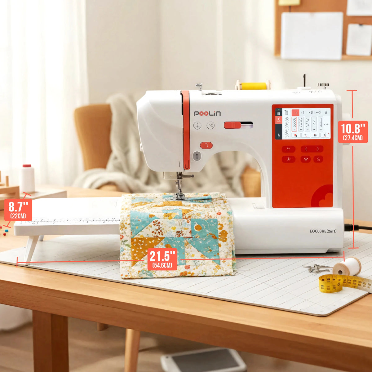 PooLin EOC03RE(2in1) Home Computerized Sewing & Embroidery Machine , 4.3" Touch Screen with Wireless Connectivity