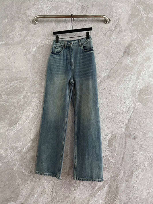 High Quality Spring Autumn Women's Casual Fashion Pocket Vintage Buttons Straight Cotton Denim Pant Slim Jeans J108Q