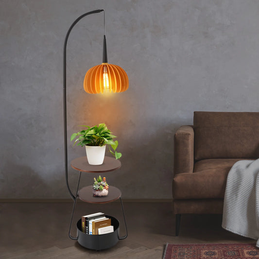 Vintage Floor Lamp with Storage, 3-Color Dimmable, 110V US Plug, Pumpkin Shade, Wood Tray, Christmas, New Arrival, Big Sale