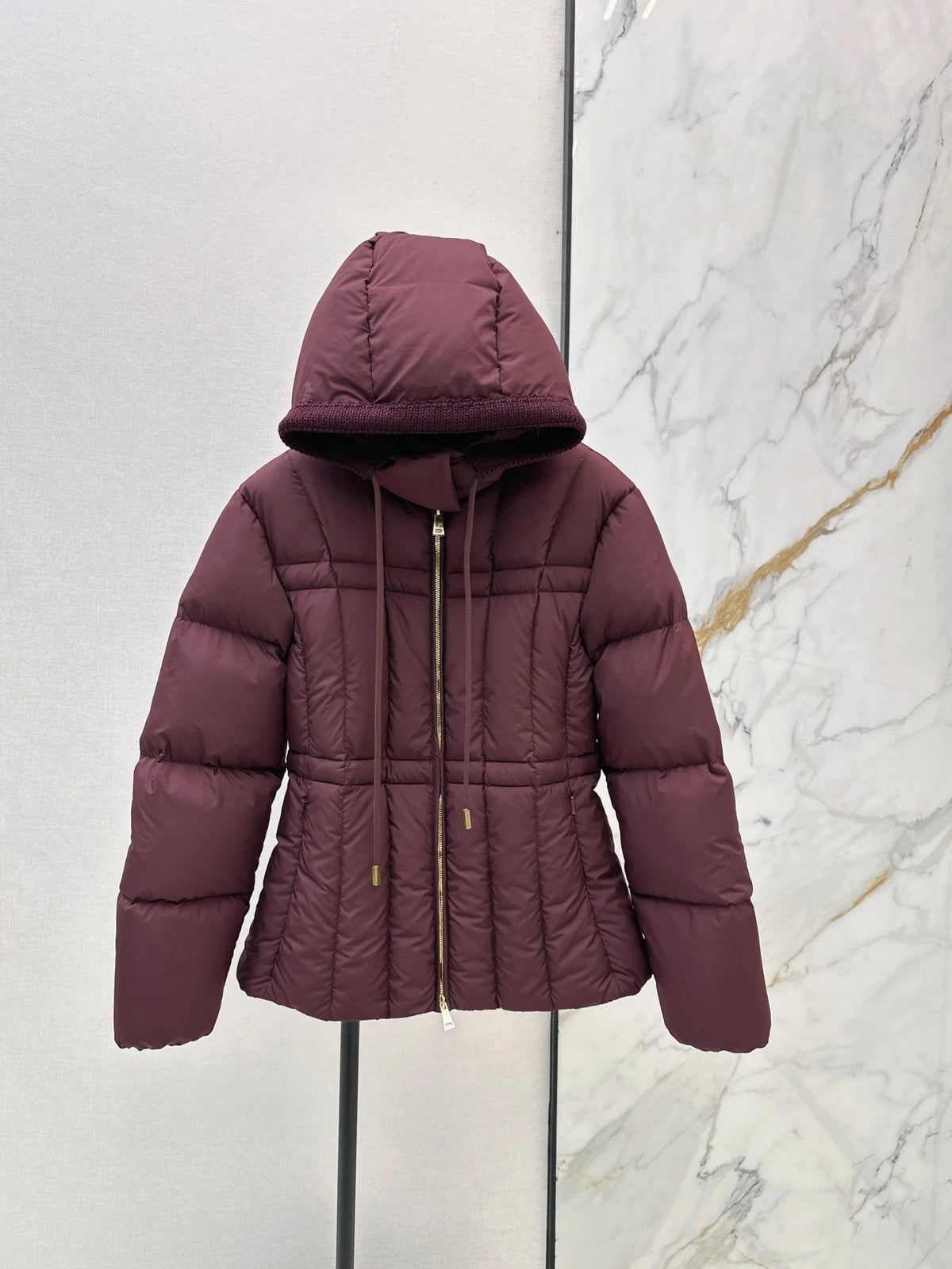 2026 Women Winter Slim‑Fit Knit Trim Hooded Puffer Jacket ZX5721