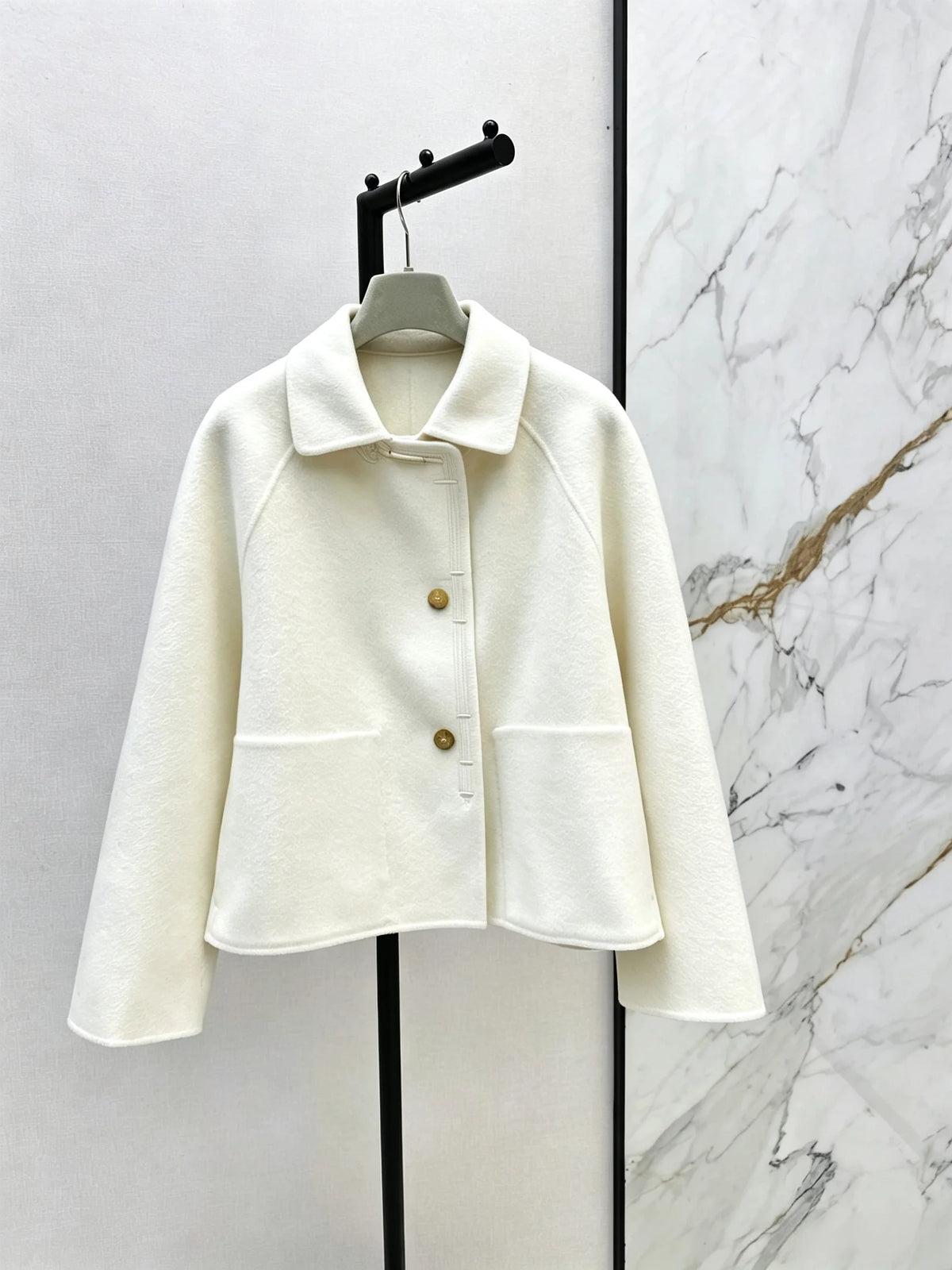 2026 Women Autumn Winter Frog Button Collar Short Wool Coat ZX5710