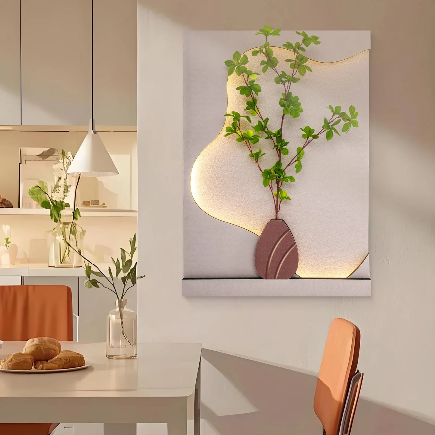 Sandstone Wall Art with LED Light & Remote, Handmade 3D Flower Pattern for Living Room & Bedroom, Home Office Decor