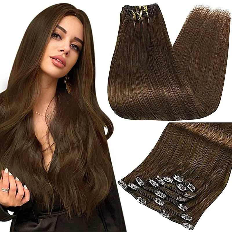Full Shine Clip in Hair Extensions Real Human Hair 7pcs Double Weft Clip in Straight Remy Brazilian Hair for Woman
