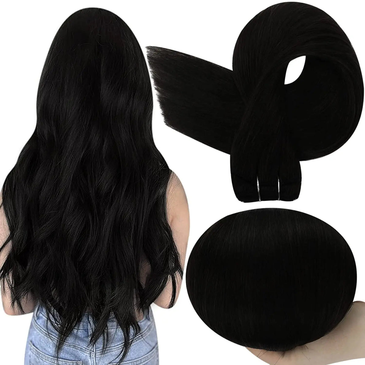 Full Shine Straight Human Hair Extensions Sew in Silky Skin Double Weft Hair Extensions For Salon