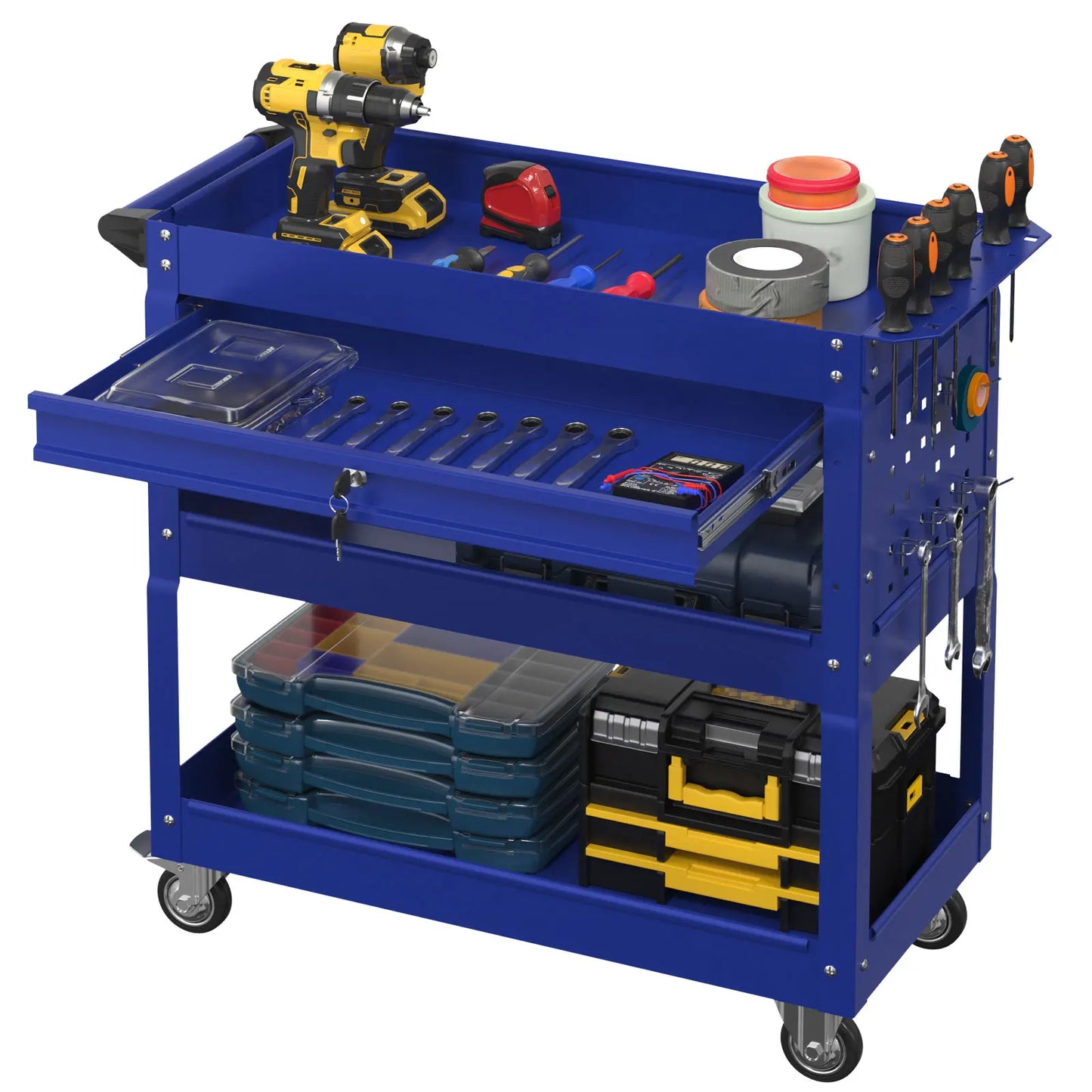 Kieperi 3 Tier Rolling Tool Cart on Wheels for Mechanics,400 LBS Tool Cart with Drawers for Garage
