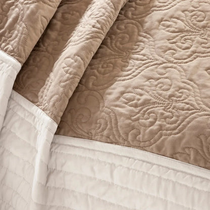 7 Piece Quilt Set with Euro Shams and Throw Pillows Beige King/Cal King (Beige + Cotton + King)"