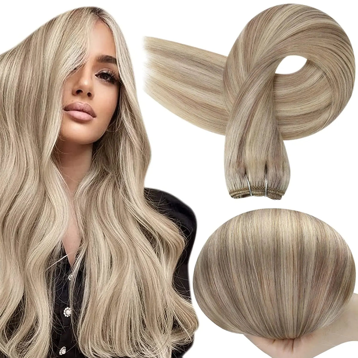 Full Shine Straight Human Hair Extensions Sew in Silky Skin Double Weft Hair Extensions For Salon