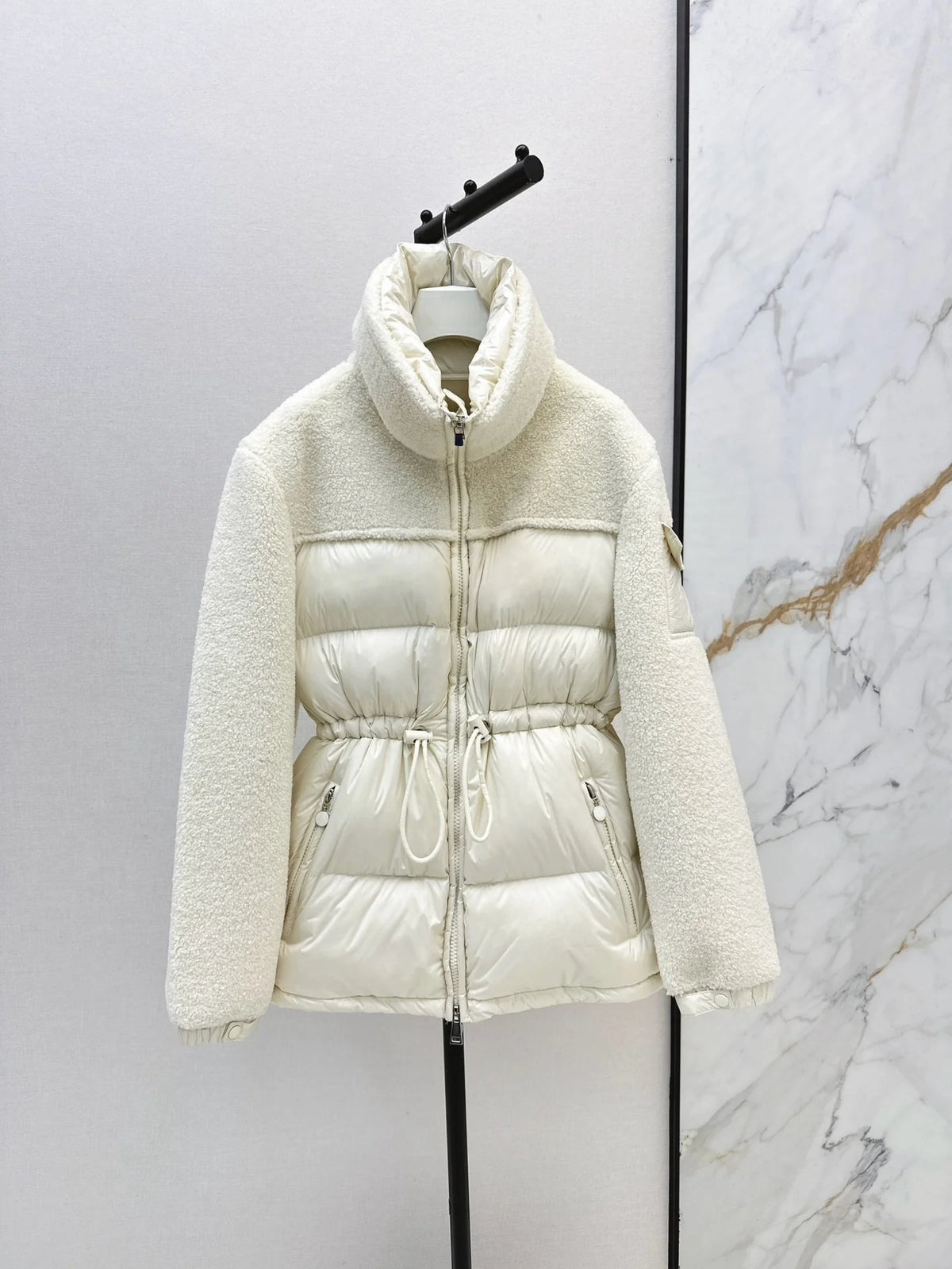 2026 Women Winter Spliced Drawstring Waist Short Warm Coat ZX5730