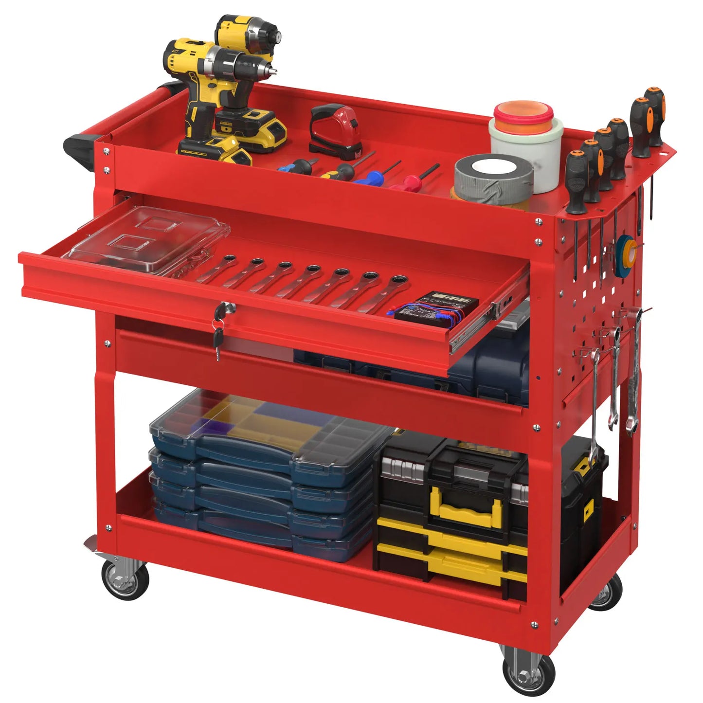 Kieperi 3 Tier Rolling Tool Cart on Wheels for Mechanics,400 LBS Tool Cart with Drawers for Garage