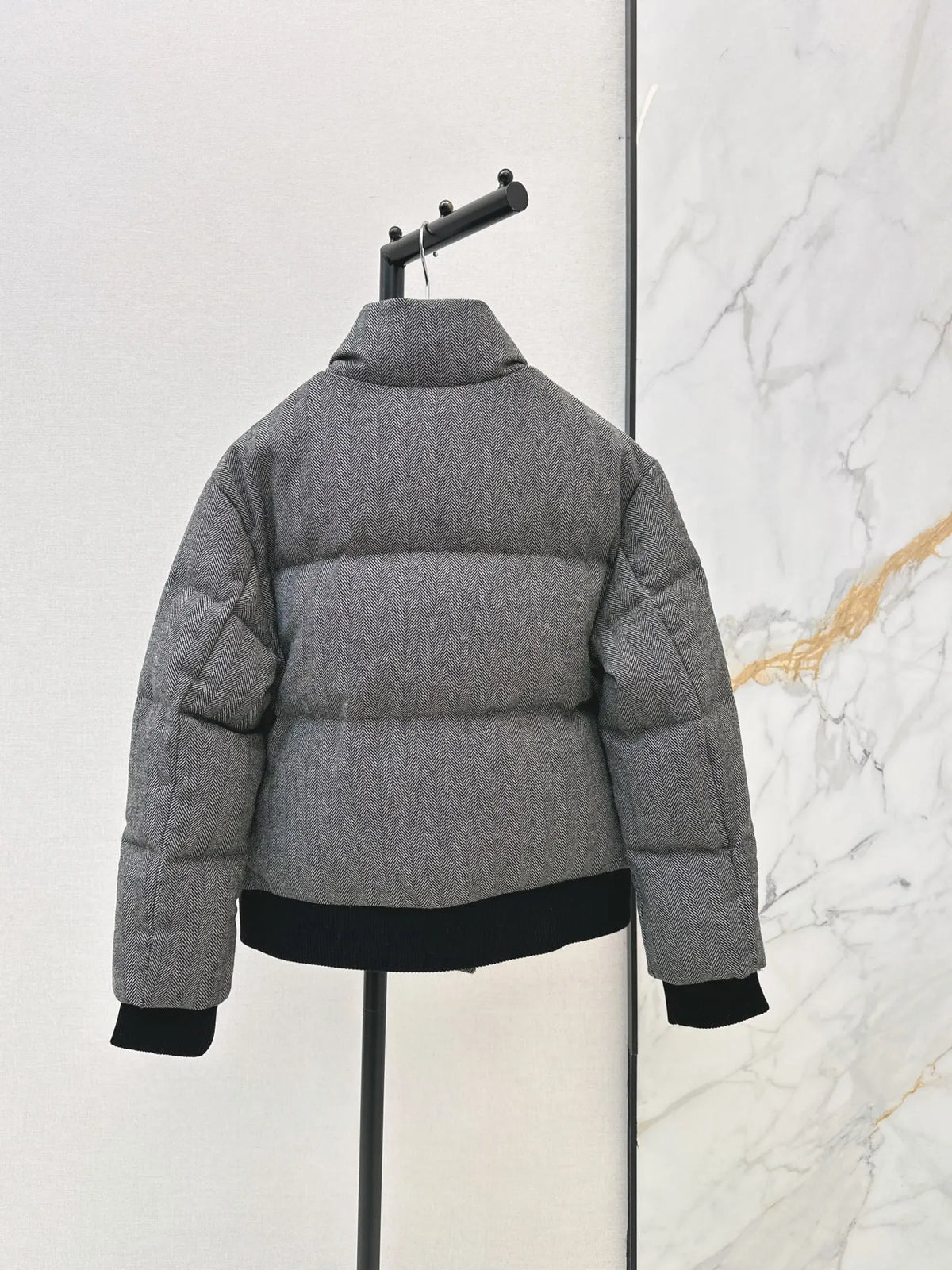 2026 Women Winter Herringbone Stand Collar Short Padded Jacket ZX5732