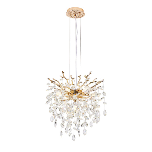 ARLGSITE Gold Crystal Tree Chandelier 18 in Modern Luxury 7-Light Pendant Kitchen Fixture