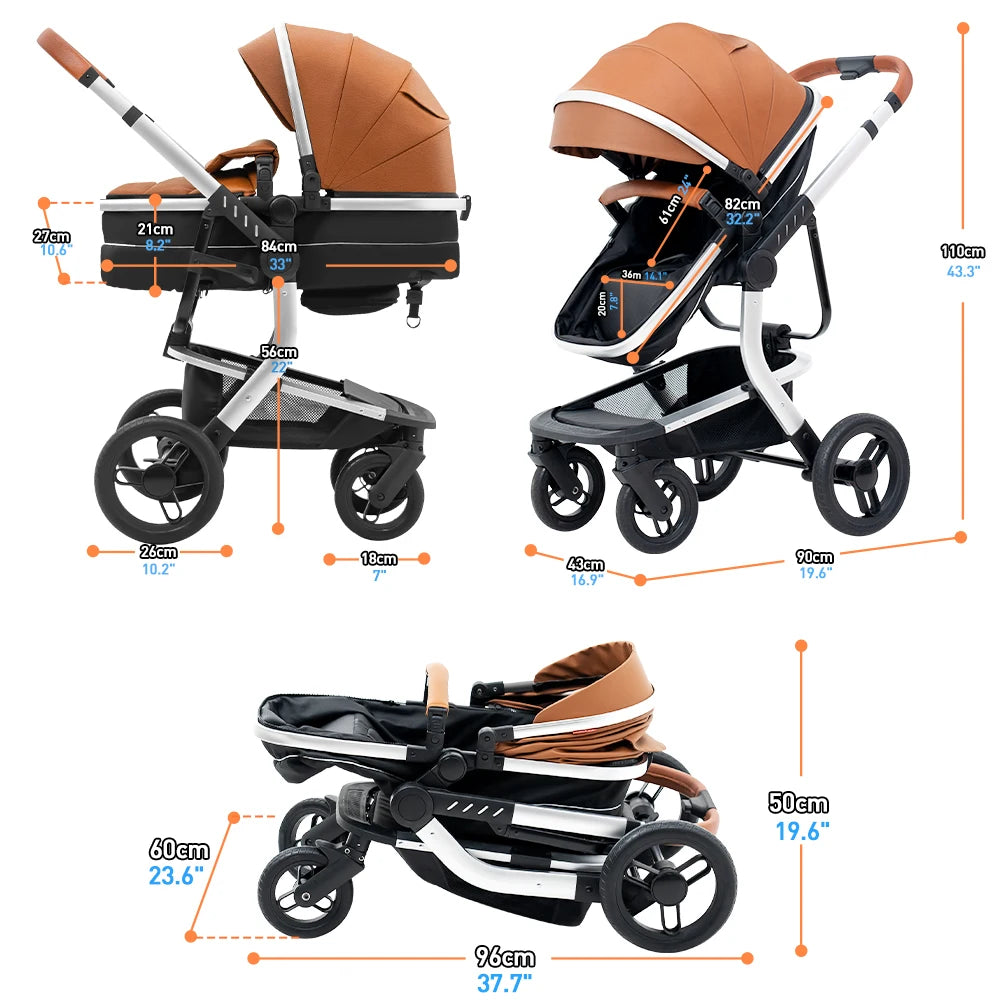 Baby Stroller Reversible Baby Carriage Unisex Pram Toddler Stroller Bassinet Stroller For Newborn Toddler Up to 55lbs High Rise